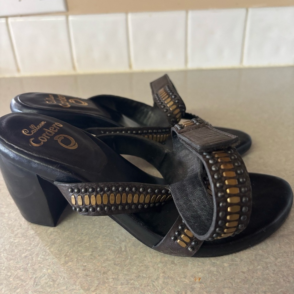 Calleen Cordero Mesa Coastal Cowgirl Boho Studded Luxury Wooden Heel Sandals 7.5 - Picture 6 of 10